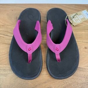 New Womens Olukai Ohana Pink Comfort Leather Sandals Flip Flops Size 8 M